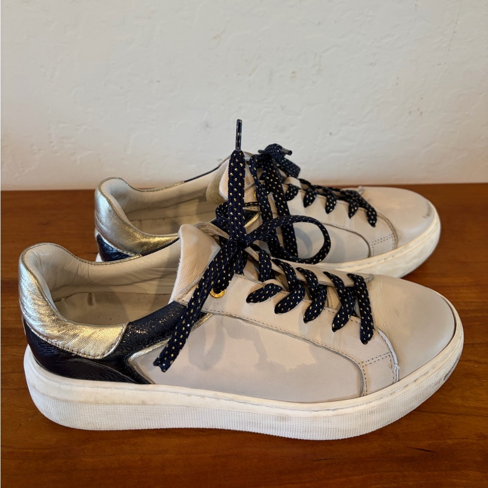 JB Martin Women's Leather Sneakers with Black and Gold Accents
